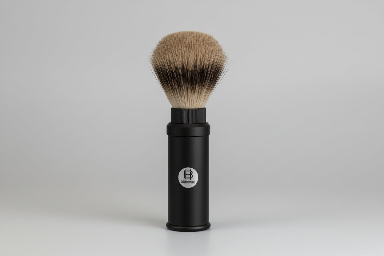 Travel Shaving Brush Black Aluminum