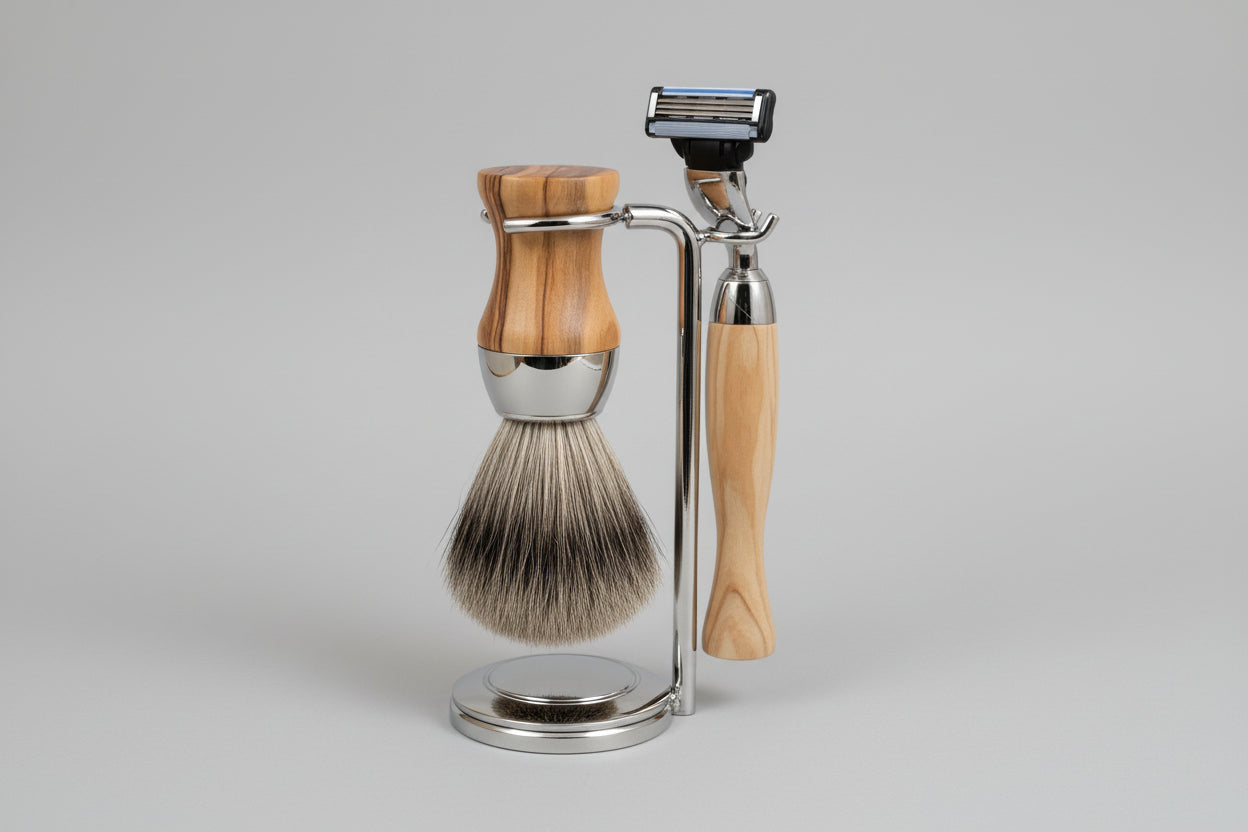Olive Wood Shaving Set Mach3